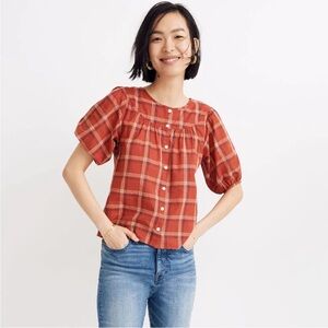 Madewell Red Plaid Short Sleeve Henley